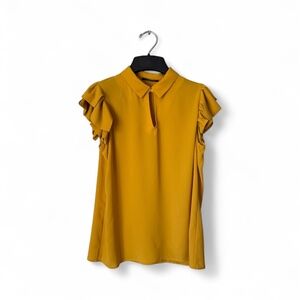 T Tahari Collared Blouse Mustard Yellow Size S
